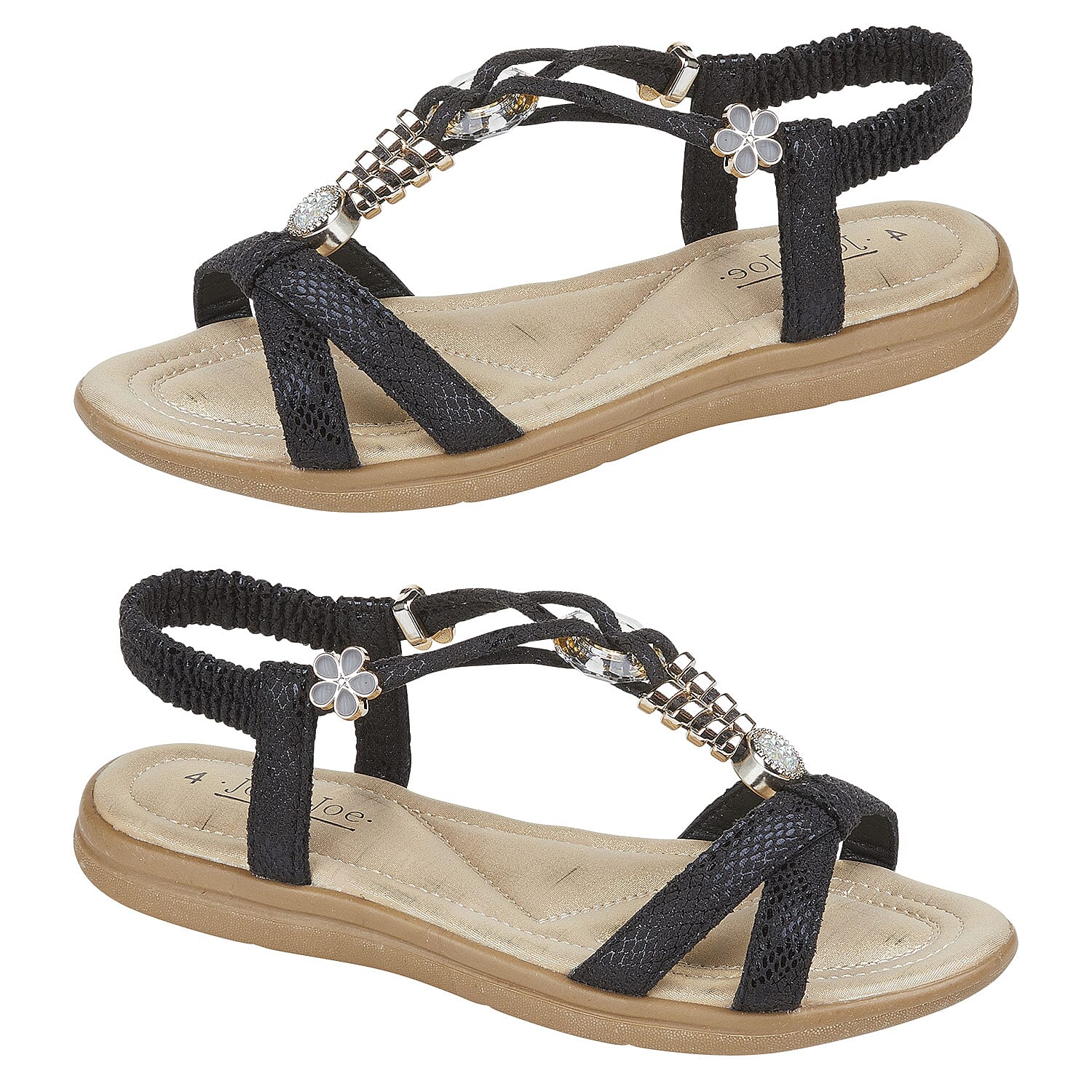 OPHELIA Flat Embellished Ladies Sandal (Size 3) - Black