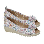Slip On Wedge Peep Toe Shirley Shoe (Size 3) - White