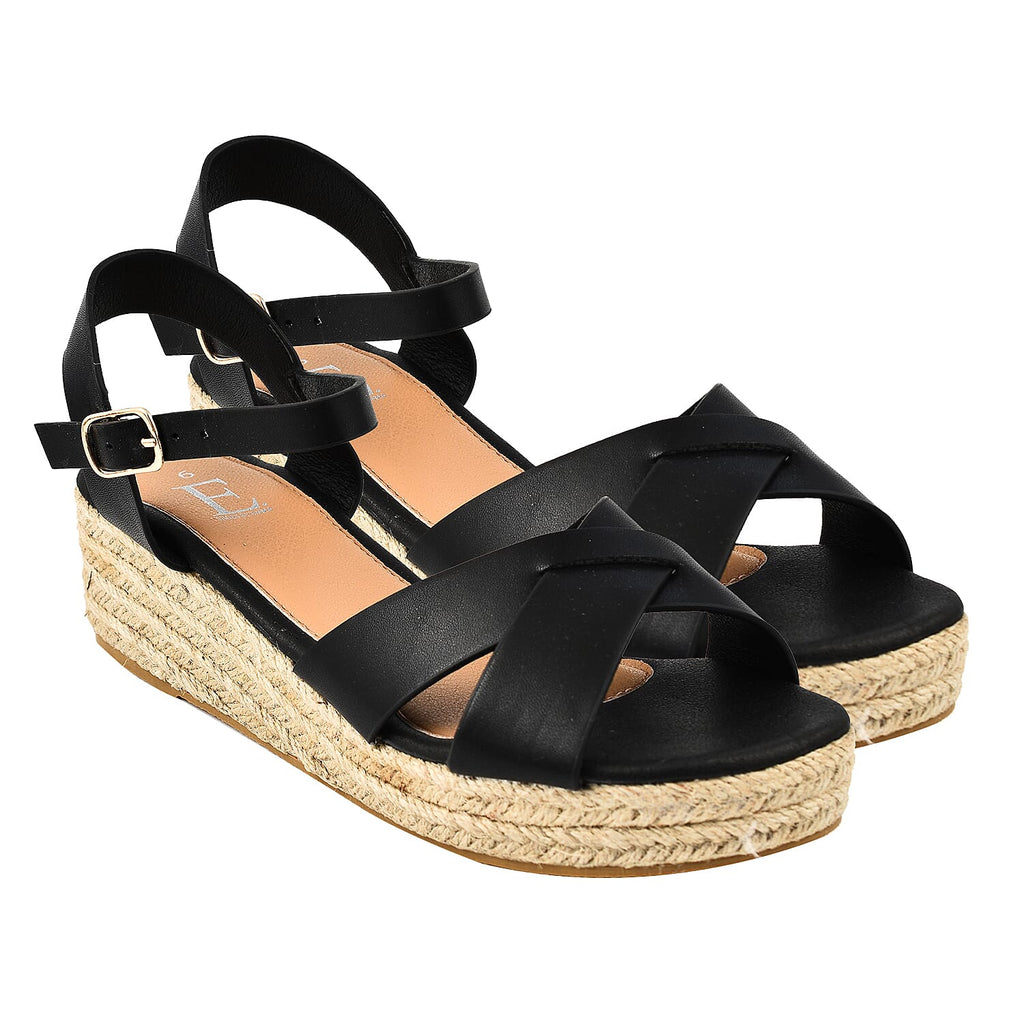 Jo & Joe Sunny Cross Strap Low Platform Wedge Sandal (Size 4) - Black