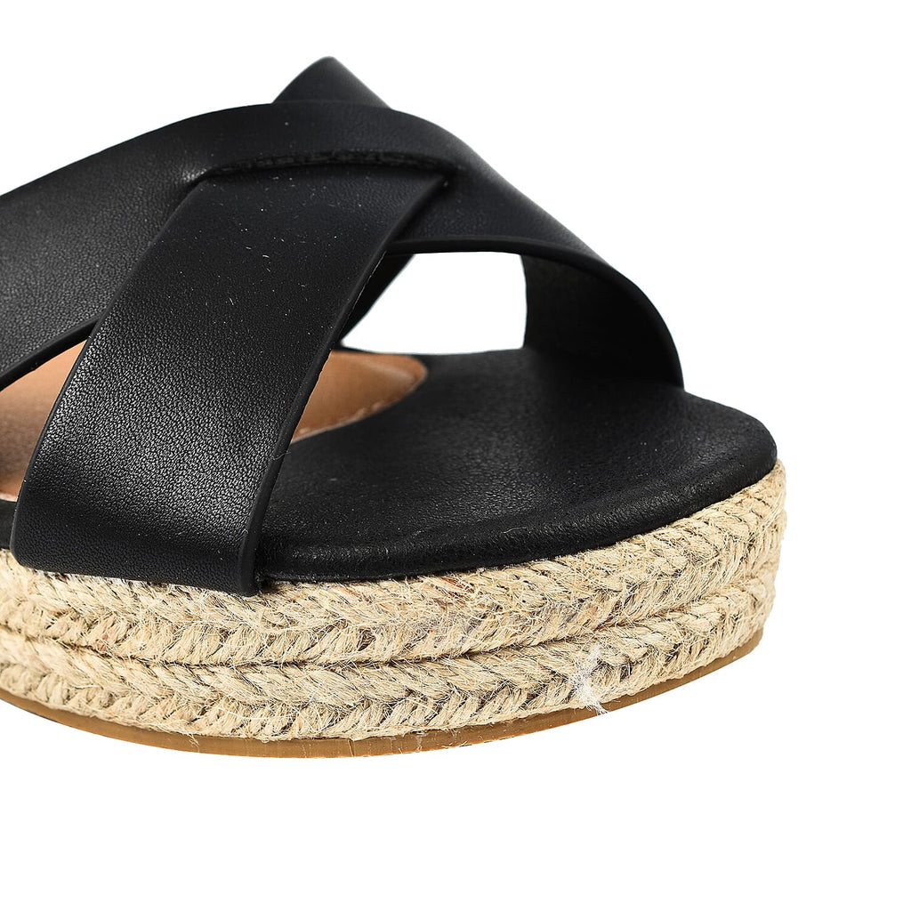 Jo & Joe Sunny Cross Strap Low Platform Wedge Sandal (Size 4) - Black
