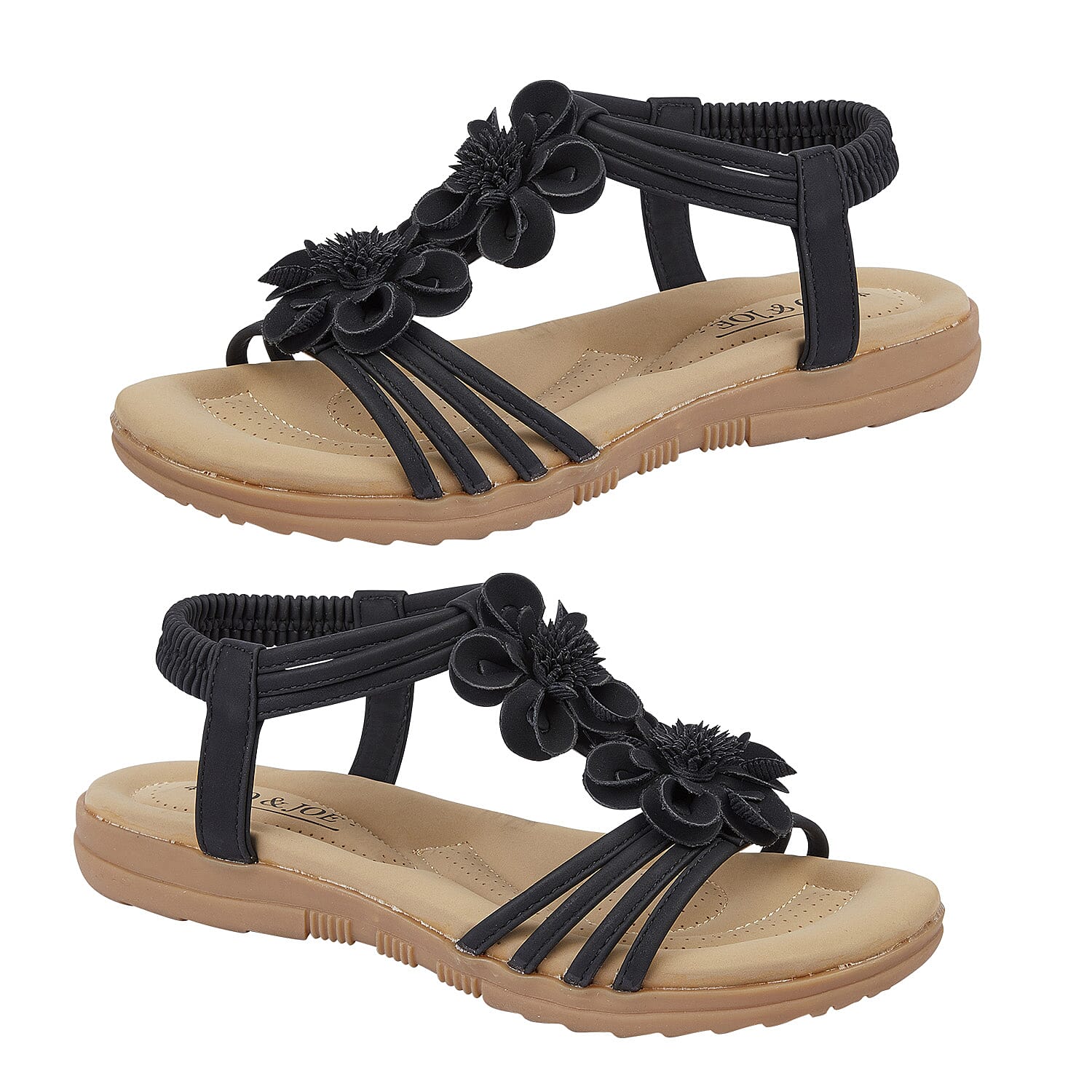 BEGONIA Ladies Floral Open Toe Sandal (Size 4) - Black