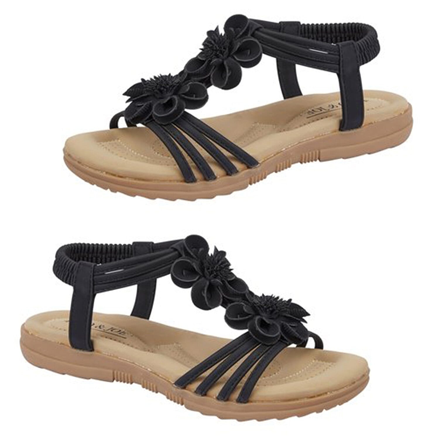 BEGONIA Ladies Floral Open Toe Sandal (Size 4) - Black