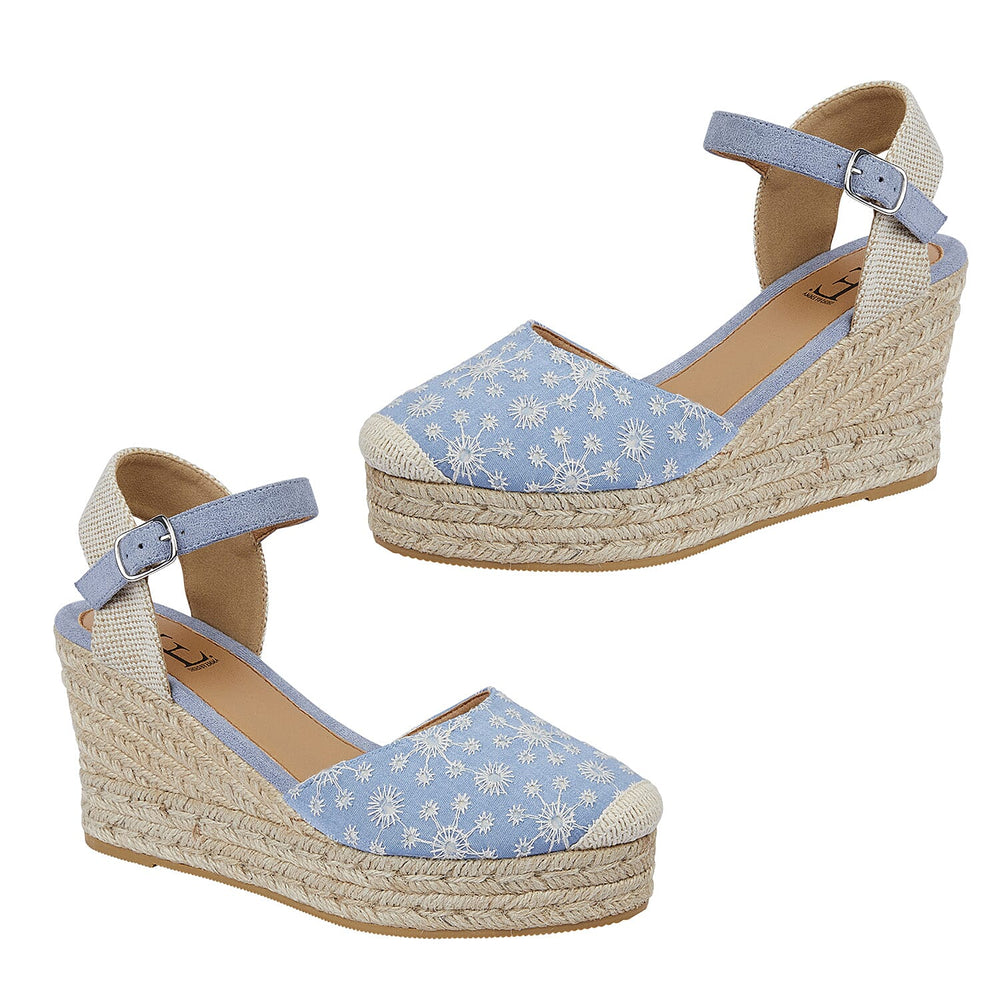 Jo - Joe Summer Embroidered Platform Wedge Sandal (Size 4) - Blue
