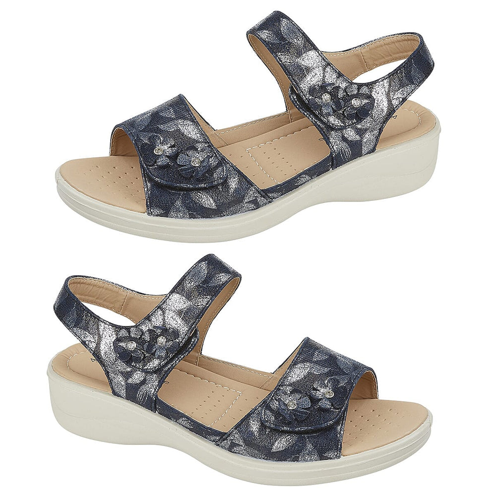 ShoeTree Comfort- Ladies Floral Print Summer Holiday Touch and Close Sandal (Size 4) - Navy