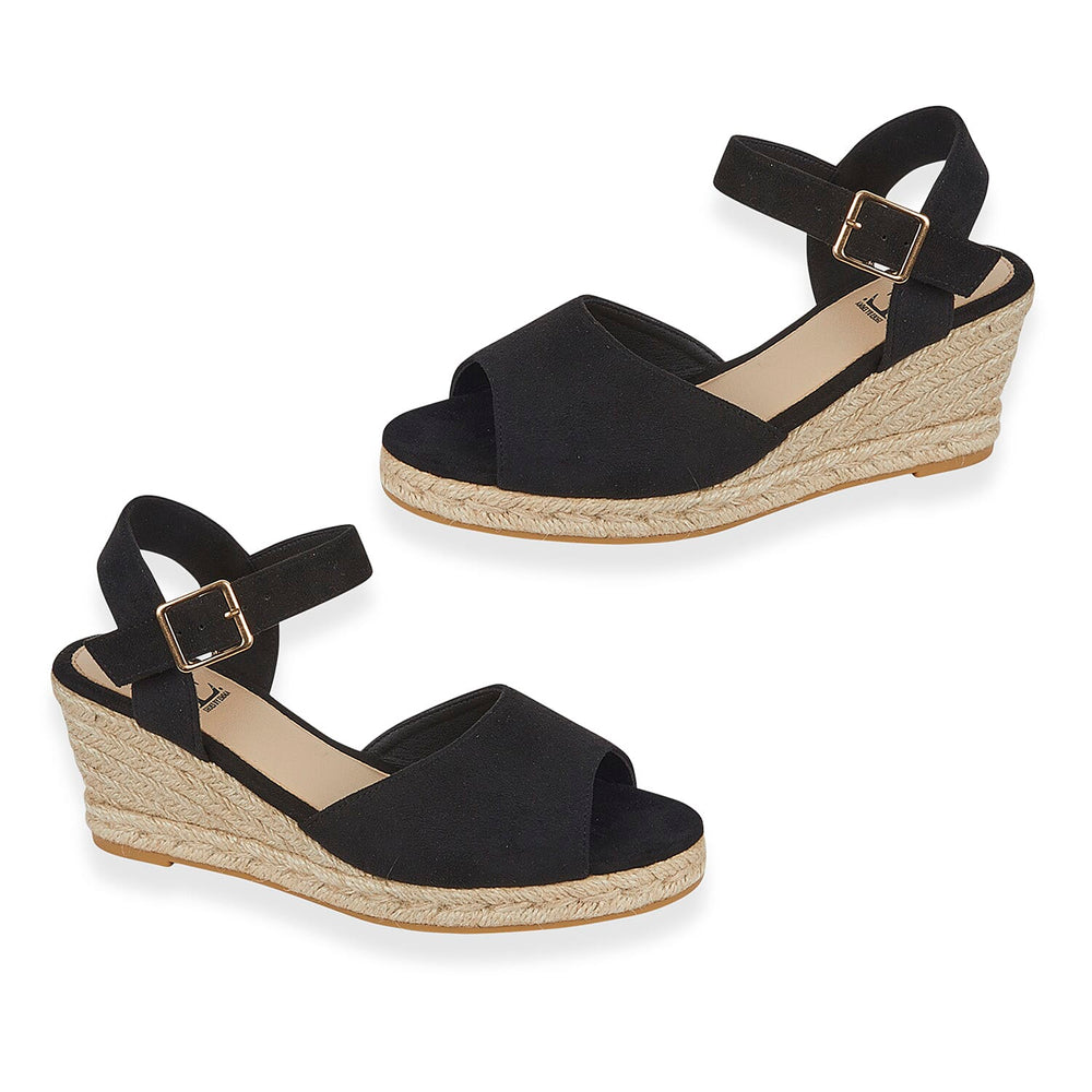 Tamsin Womens Wedge Heel Sandals with Adjustable Buckle Strap (Size 5) - Black