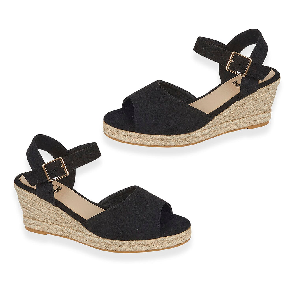 Tamsin Womens Wedge Heel Sandals with Adjustable Buckle Strap (Size 5) - Black