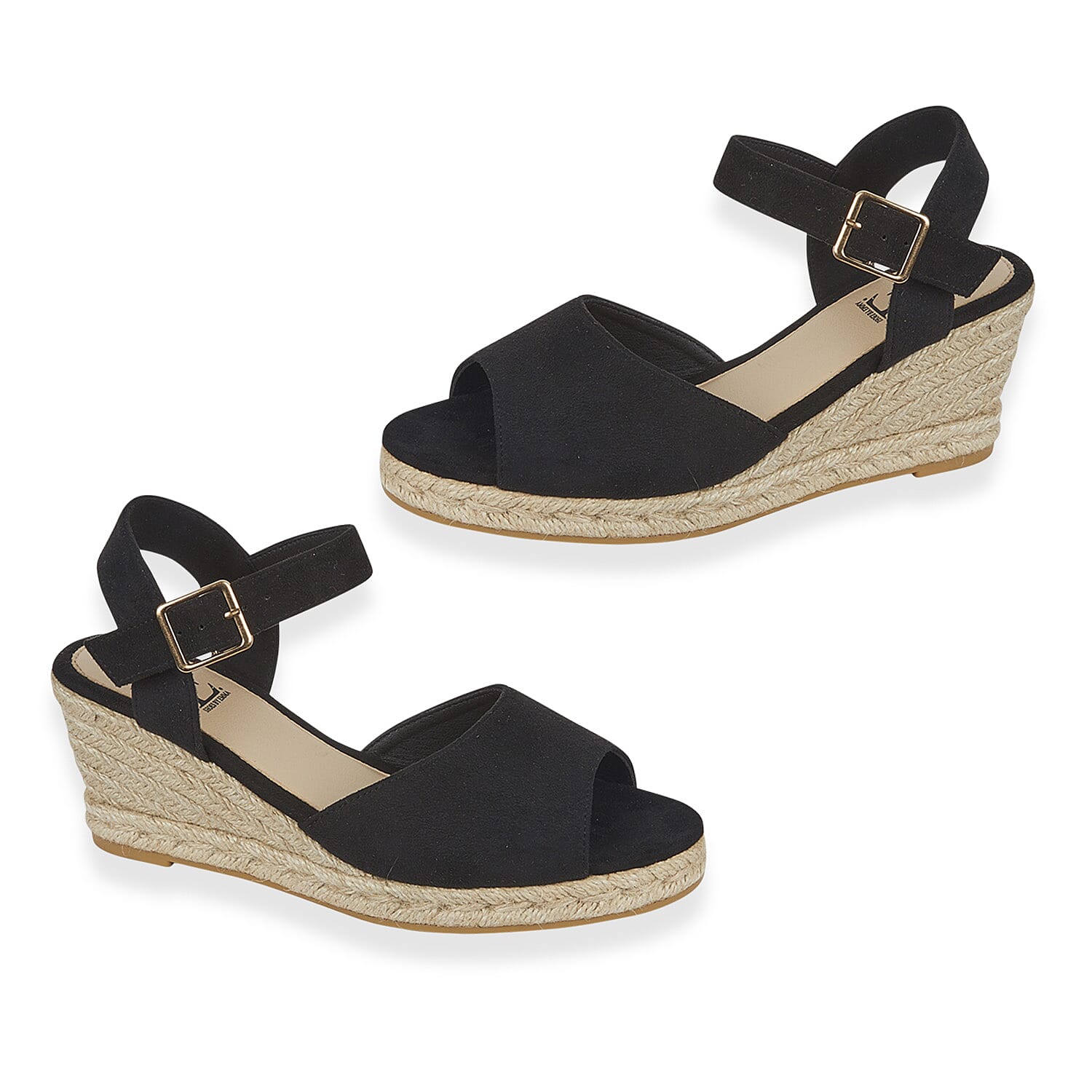 Tamsin Womens Wedge Heel Sandals with Adjustable Buckle Strap (Size 5) - Black