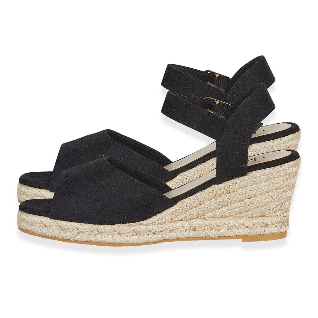 Tamsin Womens Wedge Heel Sandals with Adjustable Buckle Strap (Size 5) - Black
