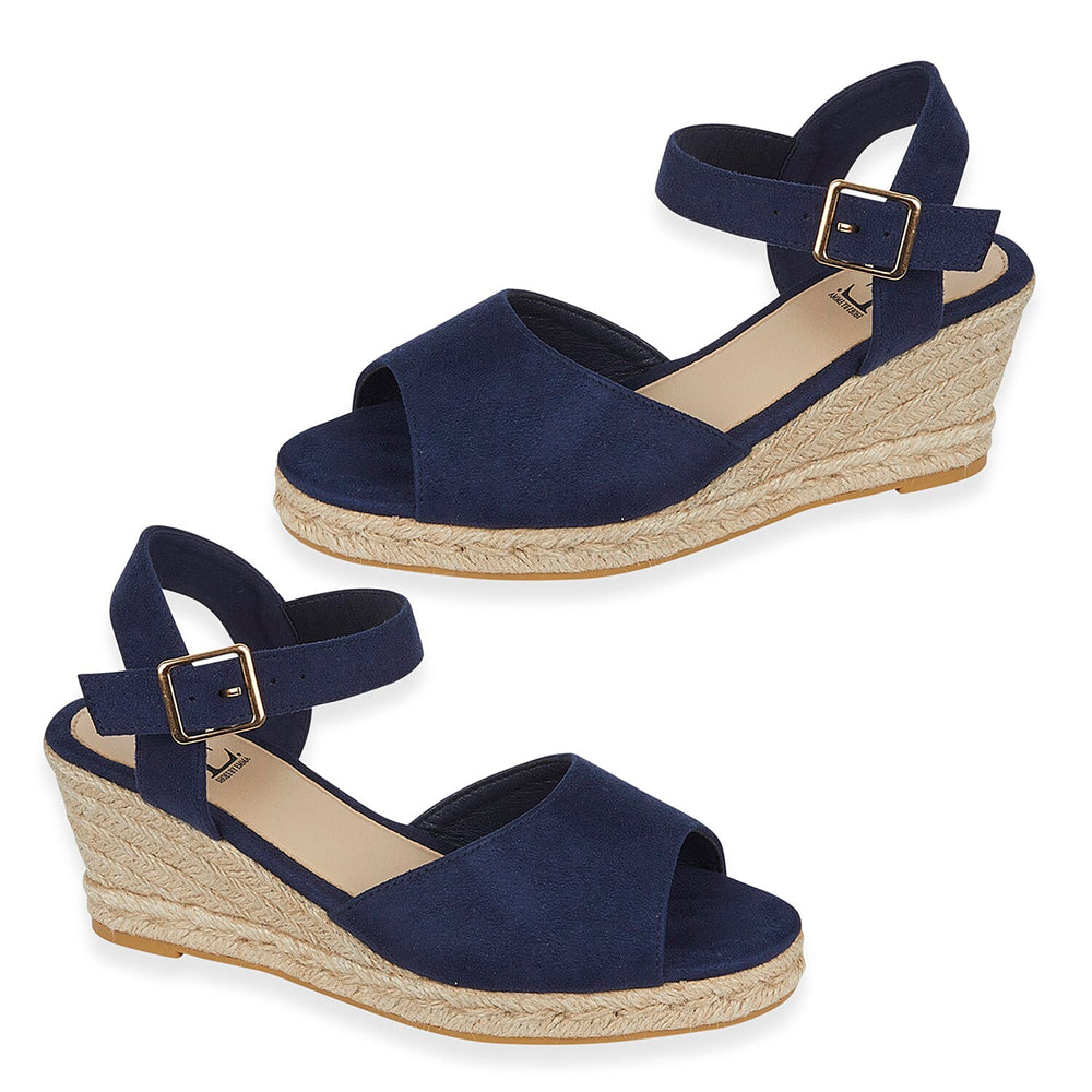 Tamsin Womens Wedge Heel Sandals with Adjustable Buckle Strap  (Size 5) - Navy