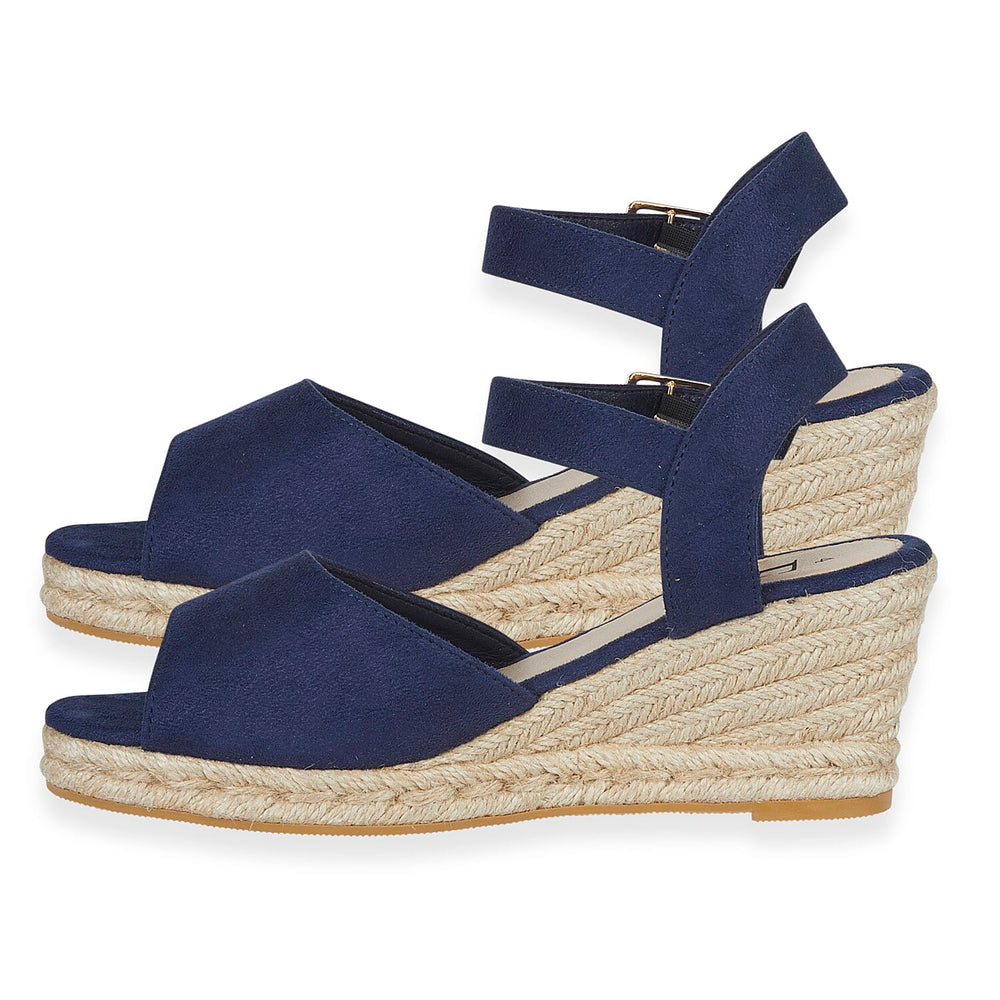 Tamsin Womens Wedge Heel Sandals with Adjustable Buckle Strap  (Size 5) - Navy