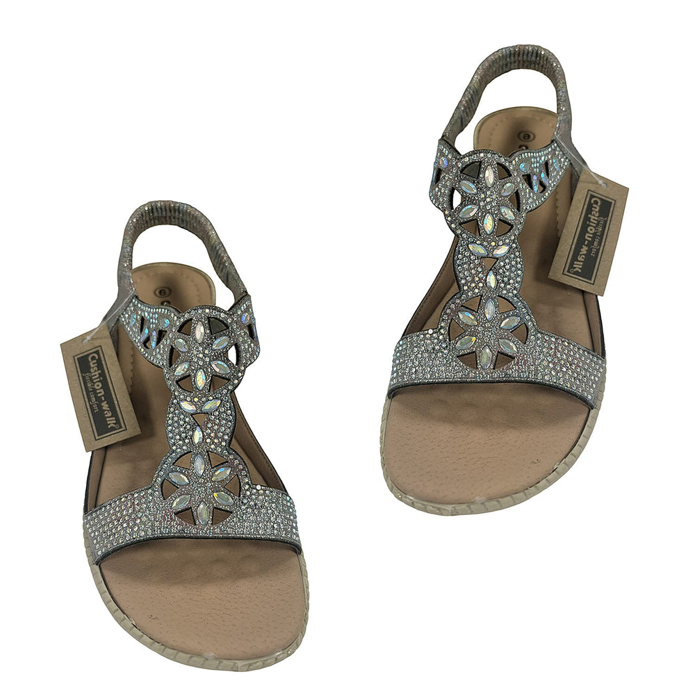 Cushion Walk Embellished Gill Ladies Sandal (Size 5) - Pewter