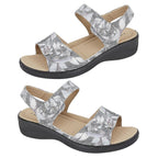 ShoeTree Comfort-AZALEA Ladies Floral Print Summer Holiday Touch and Close Sandal (Size 5) - Silver