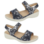 ShoeTree Comfort Ladies Floral Print Summer Holiday Touch and Close Sandal (Size 6) - Navy