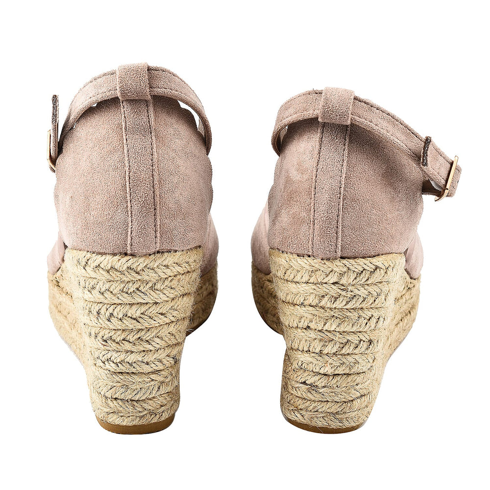 Espadrille Ladies Ria High Wedge Sandal with Scallop and Buckle (Size 6) - Sand