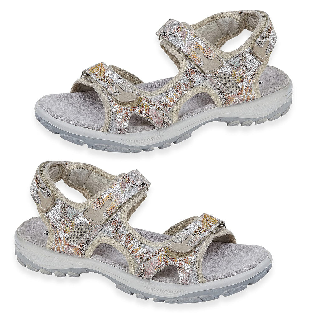 Mandy Ladies Leather Sporty Sandals with Adjustable Straps (Size 7) - Beige & Multi