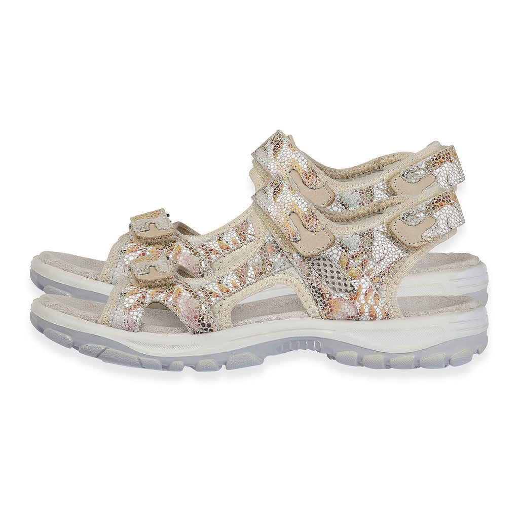 Mandy Ladies Leather Sporty Sandals with Adjustable Straps (Size 7) - Beige & Multi