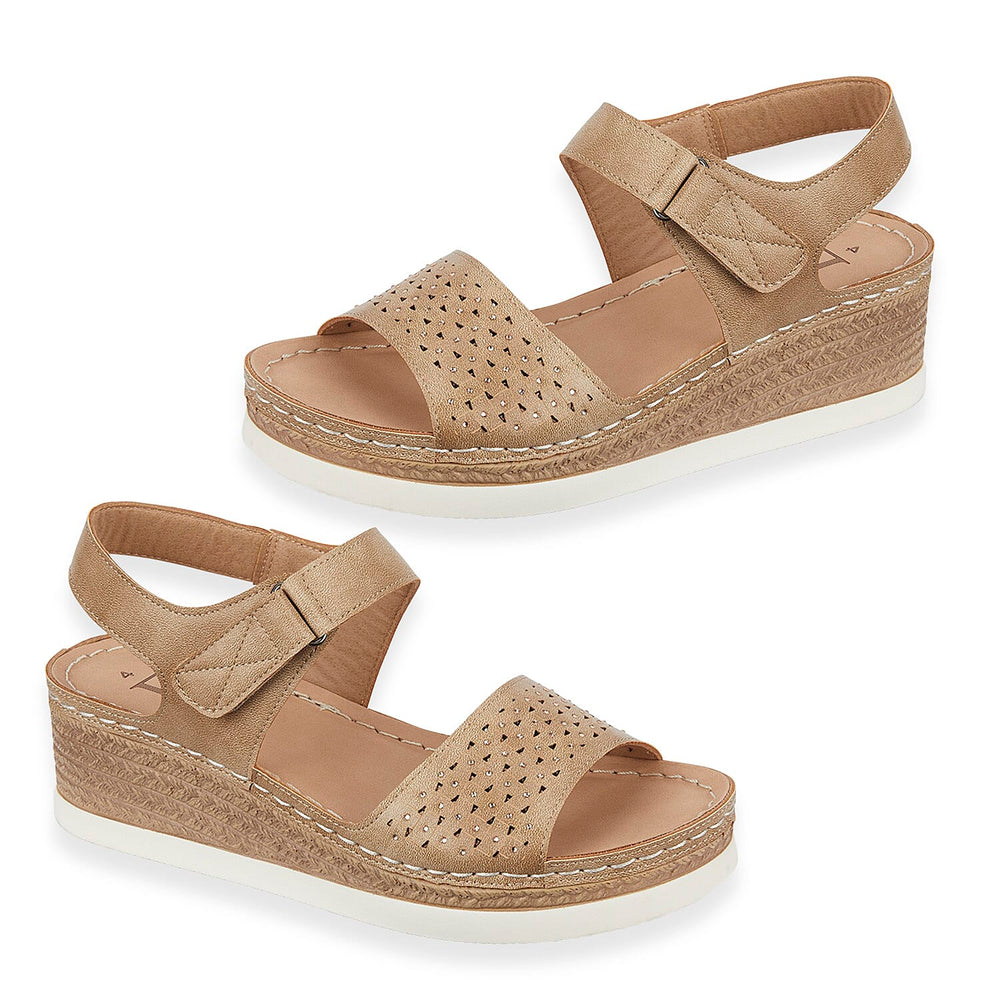 Tobago Womens Two-Strap Wedge Sandals (Size - 7) - Beige