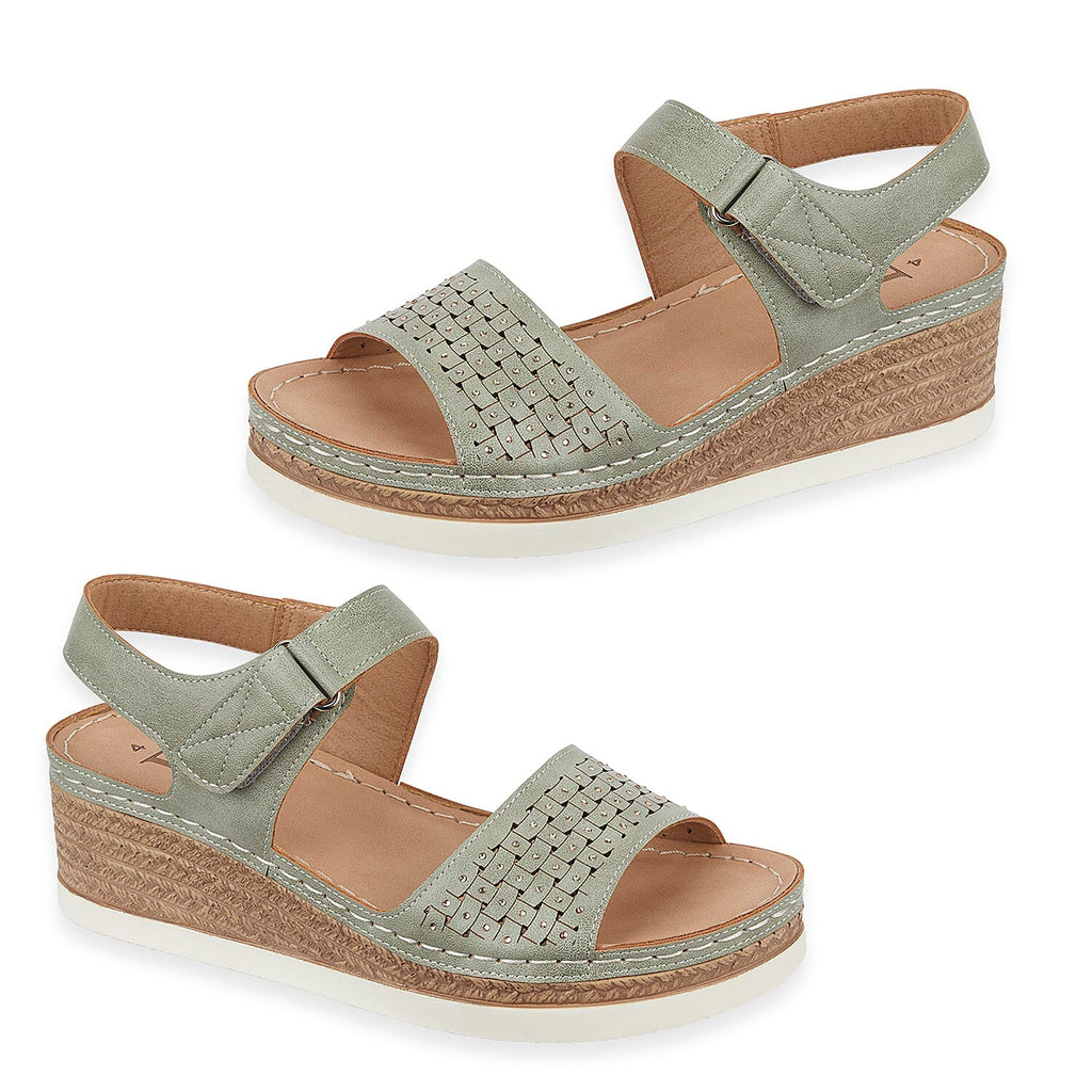 Tobago Womens Wedge Heel Sandals with Ankle Strap (Size - 7) - Moss