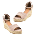 Espadrille Ladies Ria High Wedge Sandal with Scallop and Buckle (Size 7) - Sand