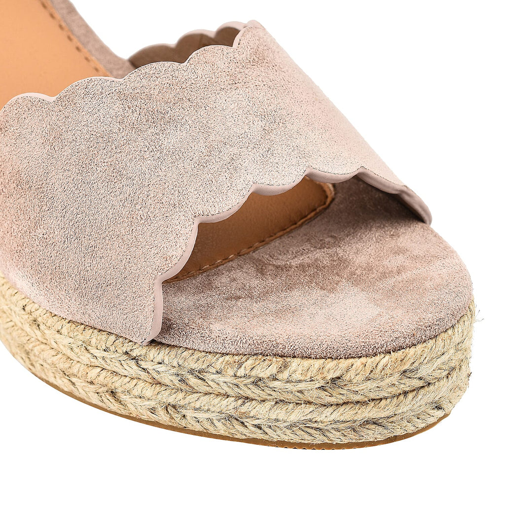 Espadrille Ladies Ria High Wedge Sandal with Scallop and Buckle (Size 7) - Sand