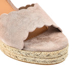 Espadrille Ladies Ria High Wedge Sandal with Scallop and Buckle (Size 7) - Sand