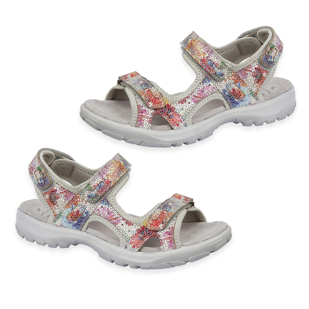 Mandy Ladies Leather Sporty Sandals with Adjustable Straps (Size 8) - Multi Grey