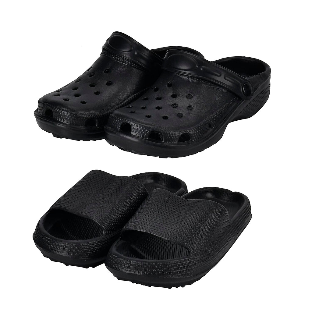 Set of 2 EVA Ladies Super-lightweight Cushioned Sandals and Sliders (Size 3-4) - Black