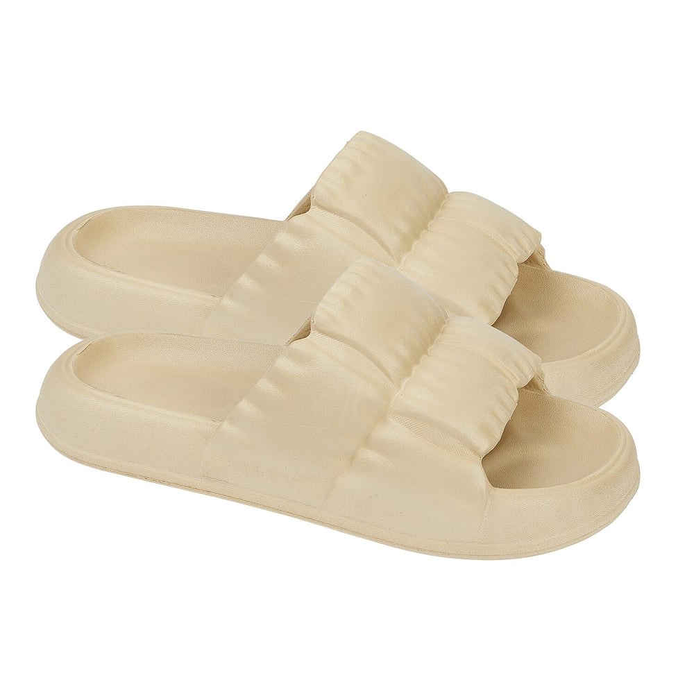 Jo & Joe MIAMI Ladies Puffer Slide Slip On Flip Flop Slipper (Size 3) - Beige