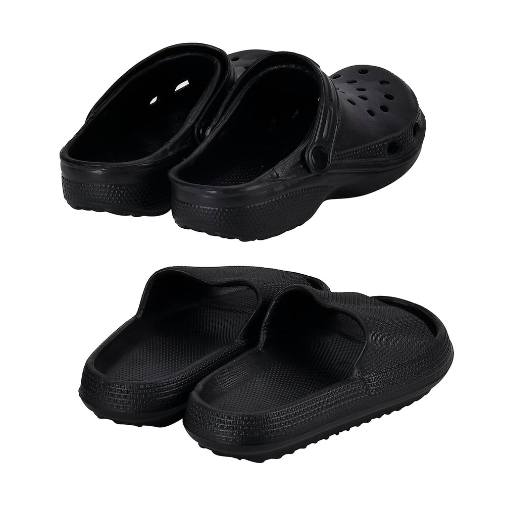 Set of 2 EVA Ladies Super-lightweight Cushioned Sandals and Sliders (Size 7-8) - Black