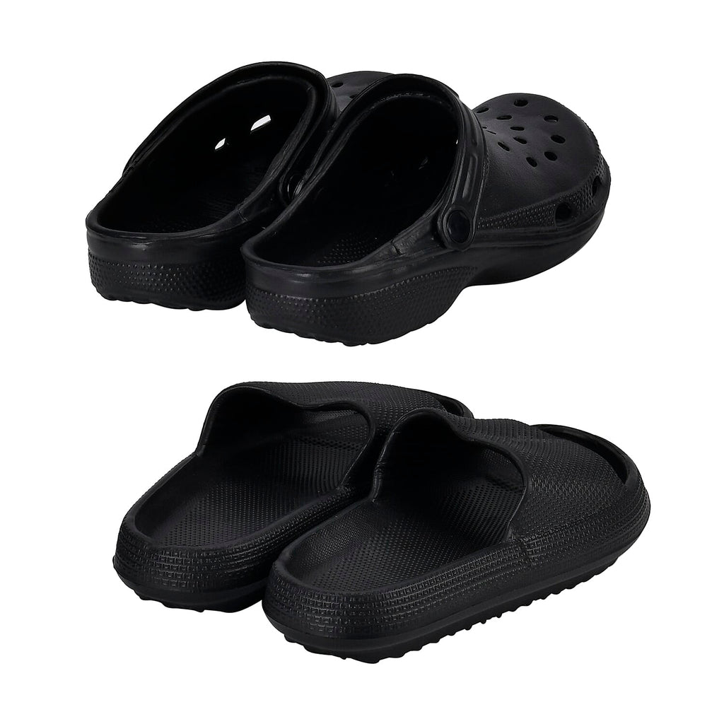 Set of 2 EVA Ladies Super-lightweight Cushioned Sandals and Sliders (Size 7-8) - Black