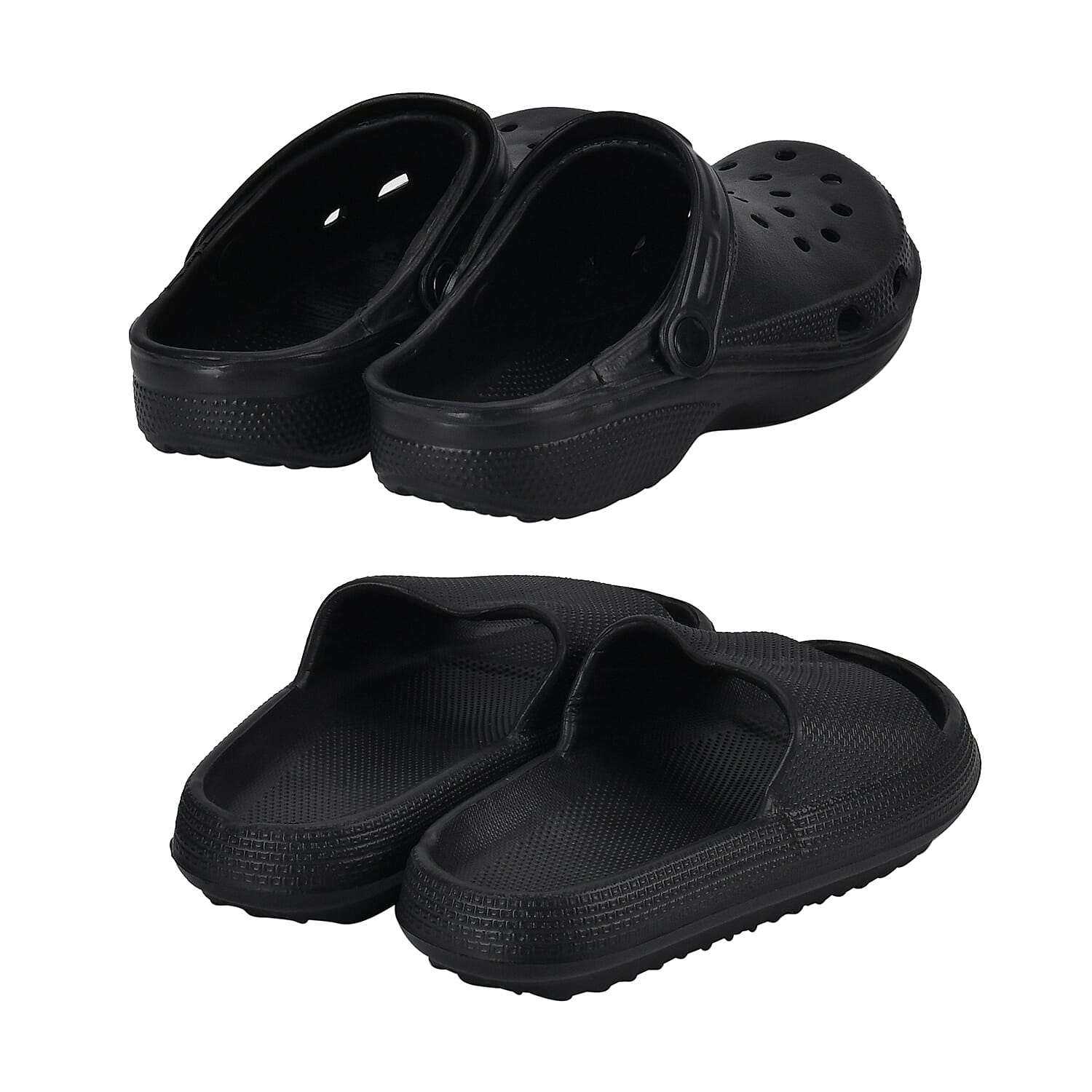 Set of 2 EVA Ladies Super-lightweight Cushioned Sandals and Sliders (Size 7-8) - Black