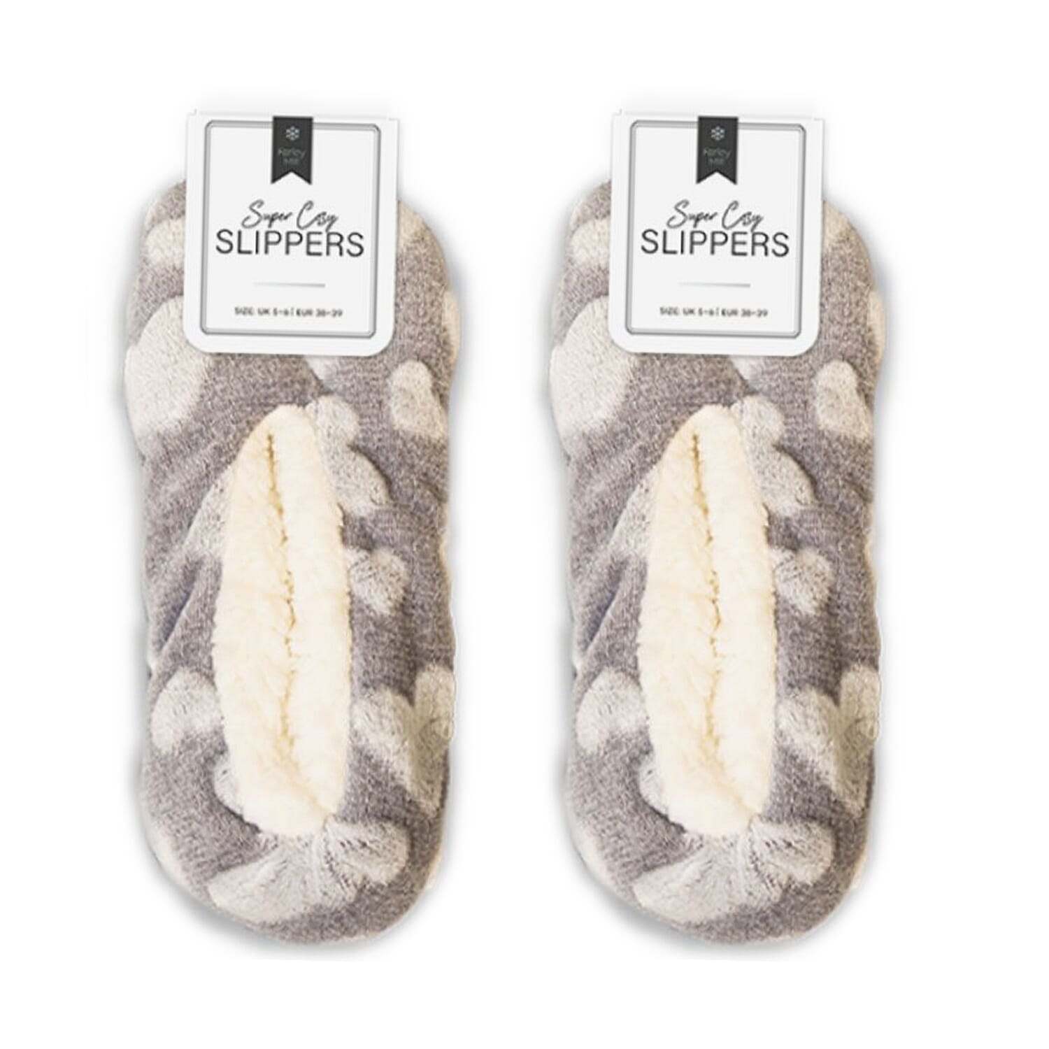 Ladies Cozy Fur Slippers (Size Medium) - Grey