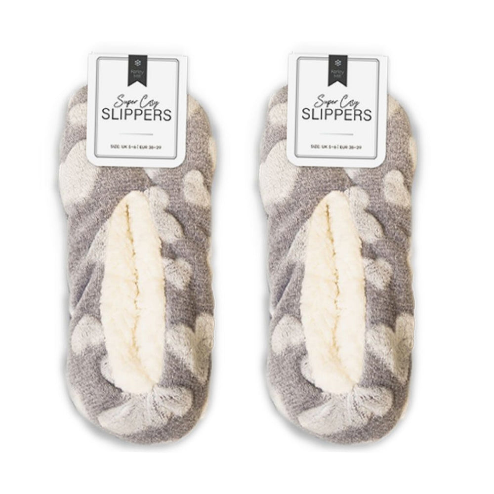 Ladies Cozy Fur Slippers (Size Small) - Grey