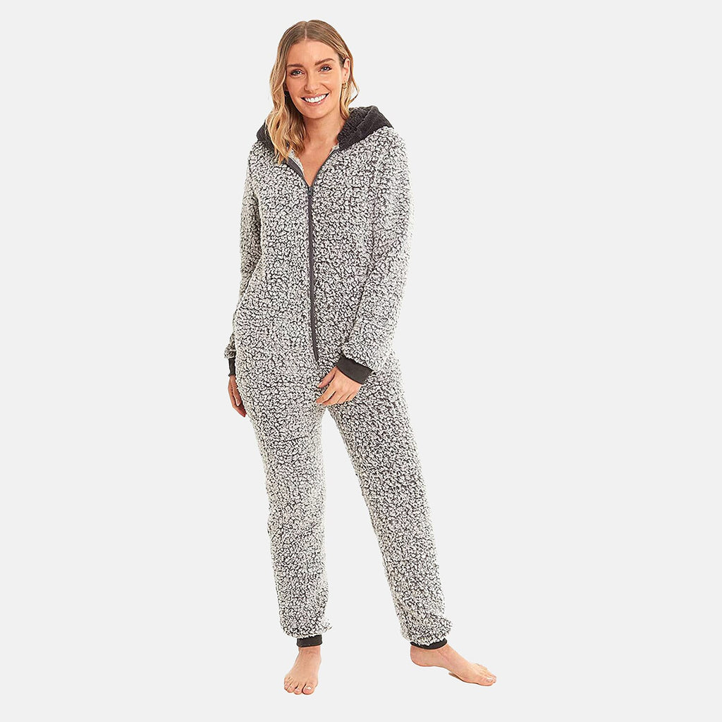 Ladies Fleece Onesie with Hood - Blue