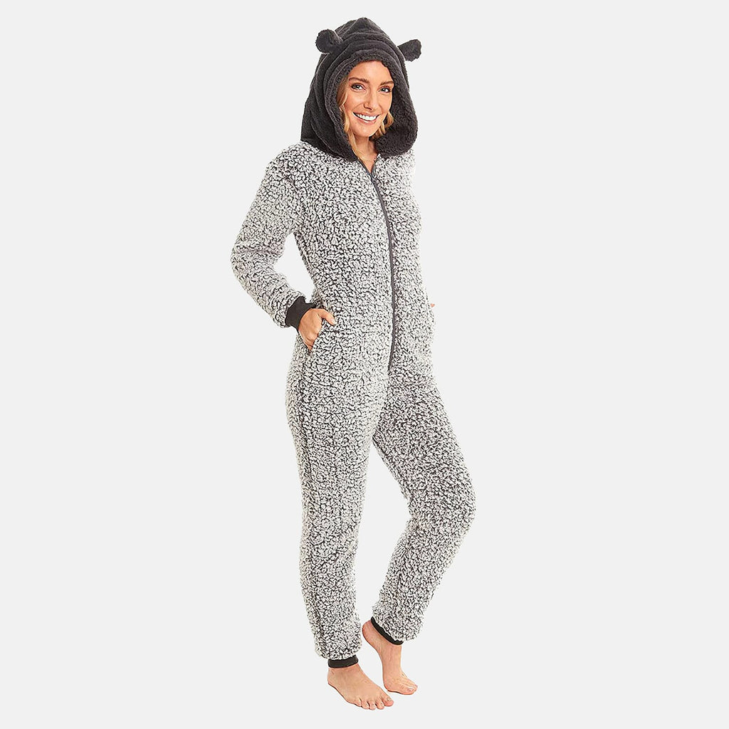 Ladies Fleece Onesie with Hood - Blue