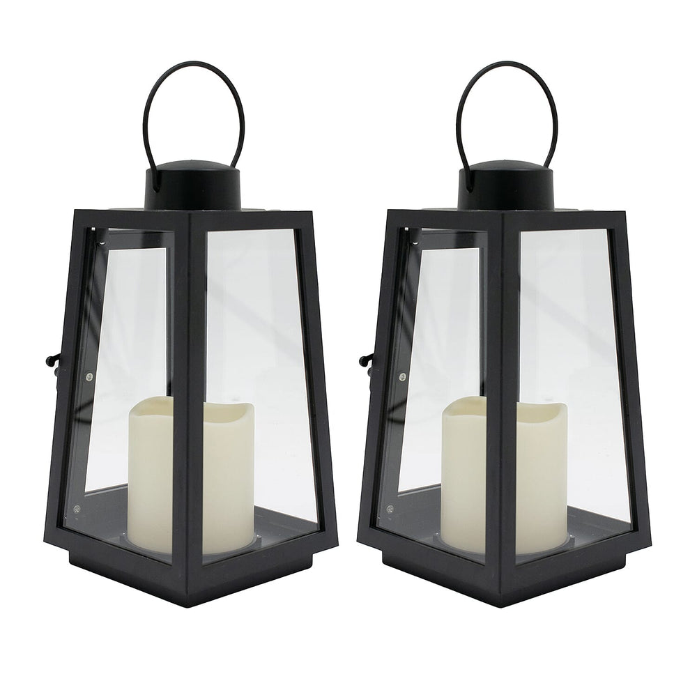Set of 2 Metal Battery Powered LED Flameless Candle Lantern - Black (Batteries excluded)