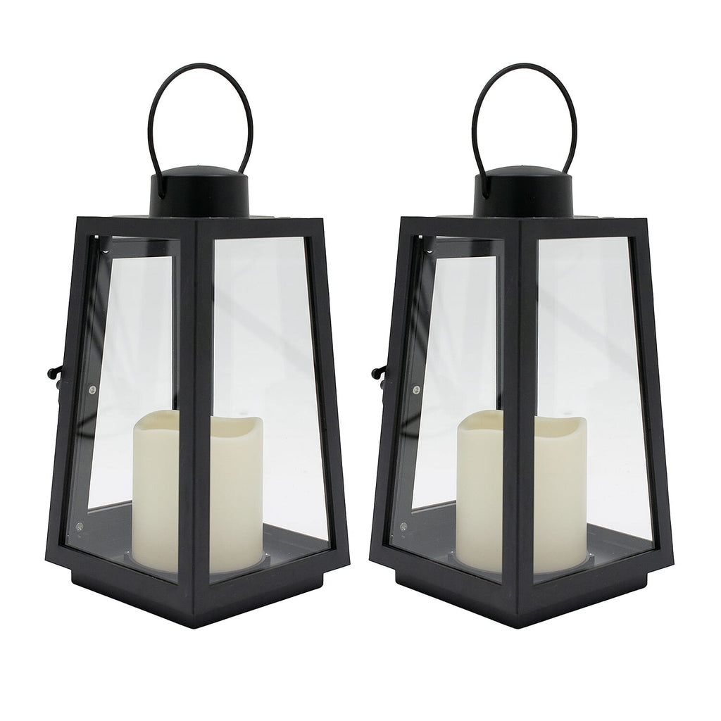 Set of 2 Metal Battery Powered LED Flameless Candle Lantern - Black (Batteries excluded)