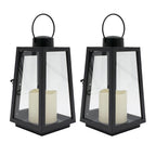 Set of 2 Metal Battery Powered LED Flameless Candle Lantern - Black (Batteries excluded)