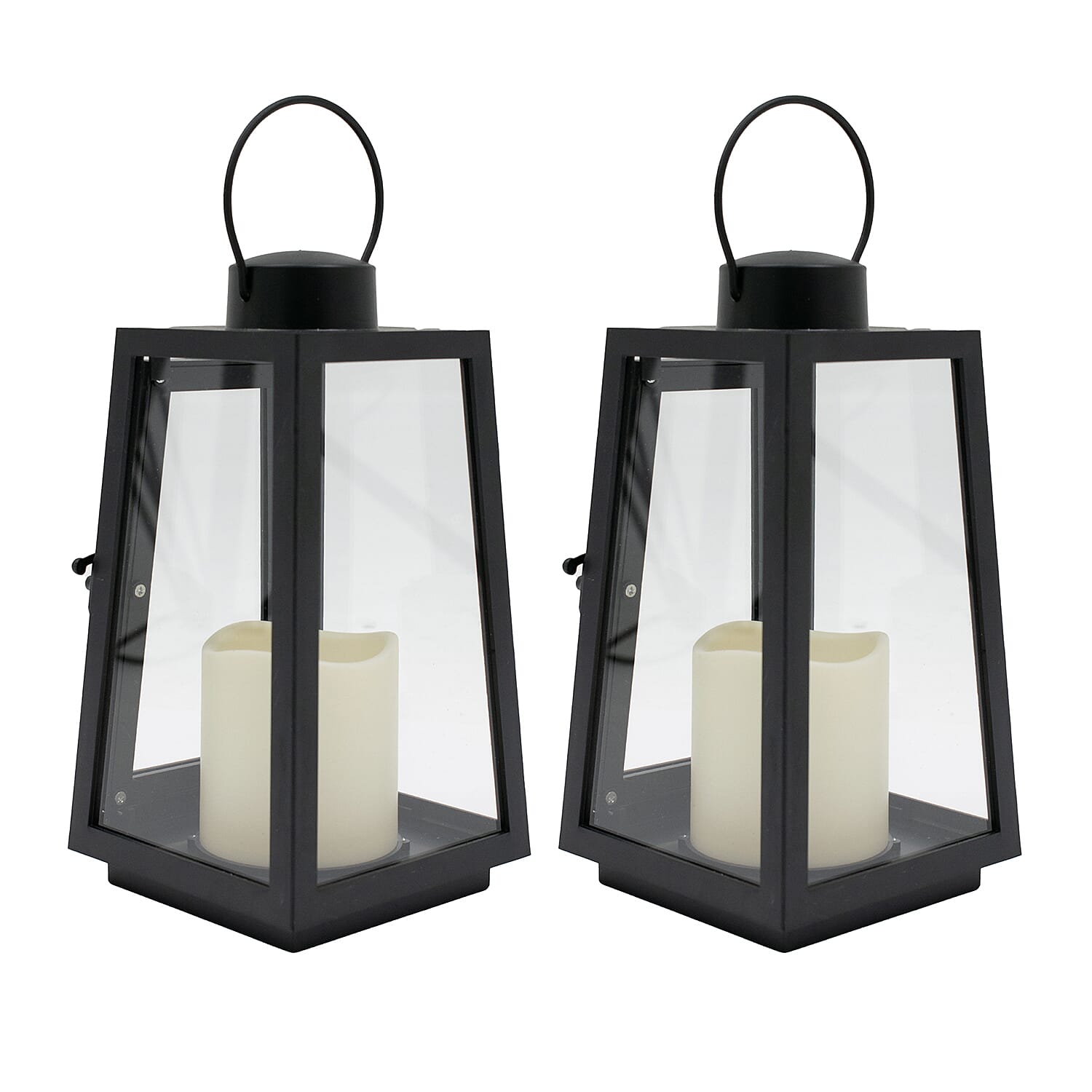 Set of 2 Metal Battery Powered LED Flameless Candle Lantern - Black (Batteries excluded)