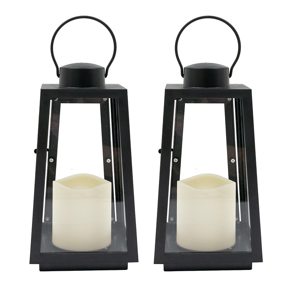 Set of 2 Metal Battery Powered LED Flameless Candle Lantern - Black (Batteries excluded)