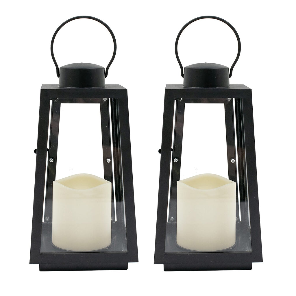 Set of 2 Metal Battery Powered LED Flameless Candle Lantern - Black (Batteries excluded)