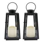 Set of 2 Metal Battery Powered LED Flameless Candle Lantern - Black (Batteries excluded)