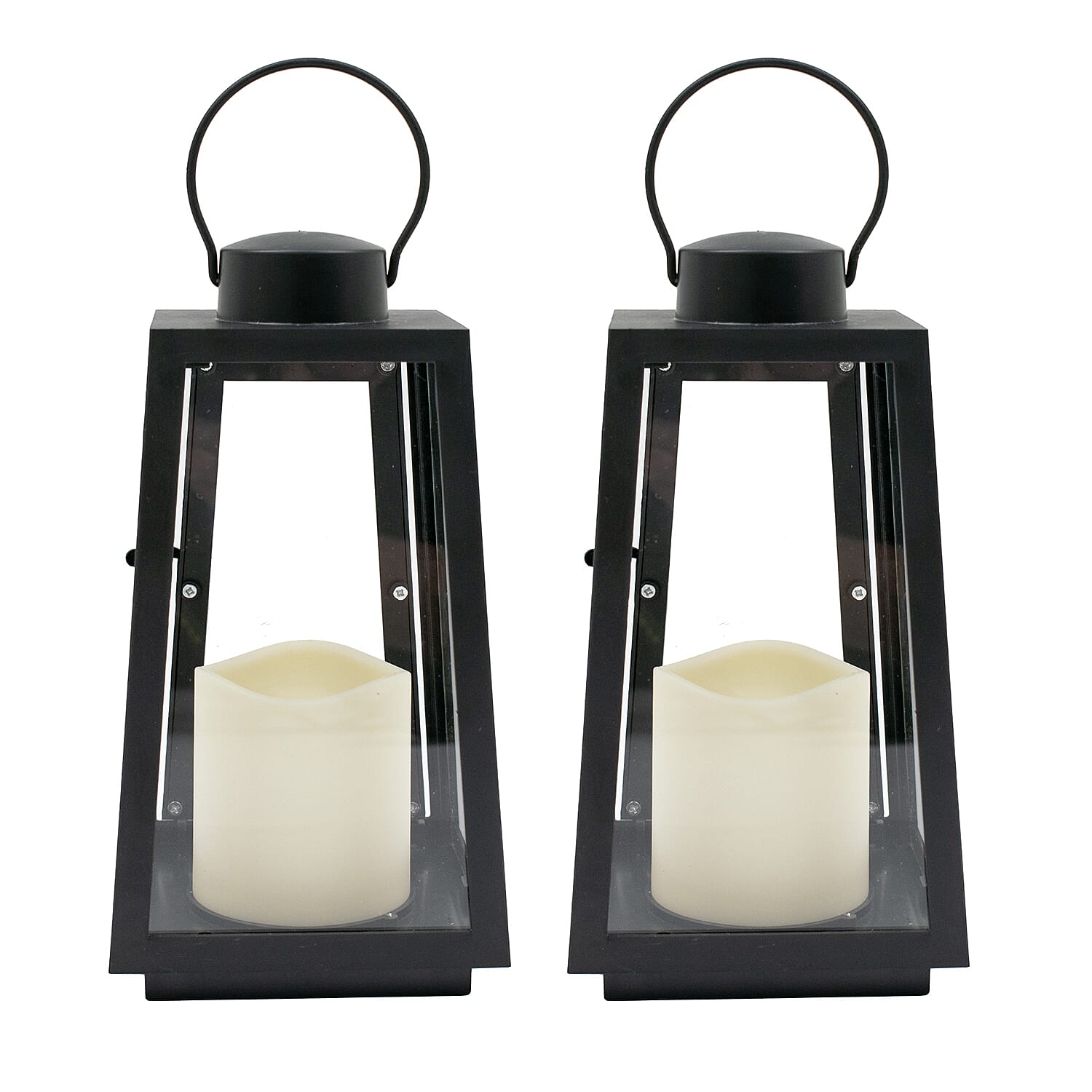 Set of 2 Metal Battery Powered LED Flameless Candle Lantern - Black (Batteries excluded)