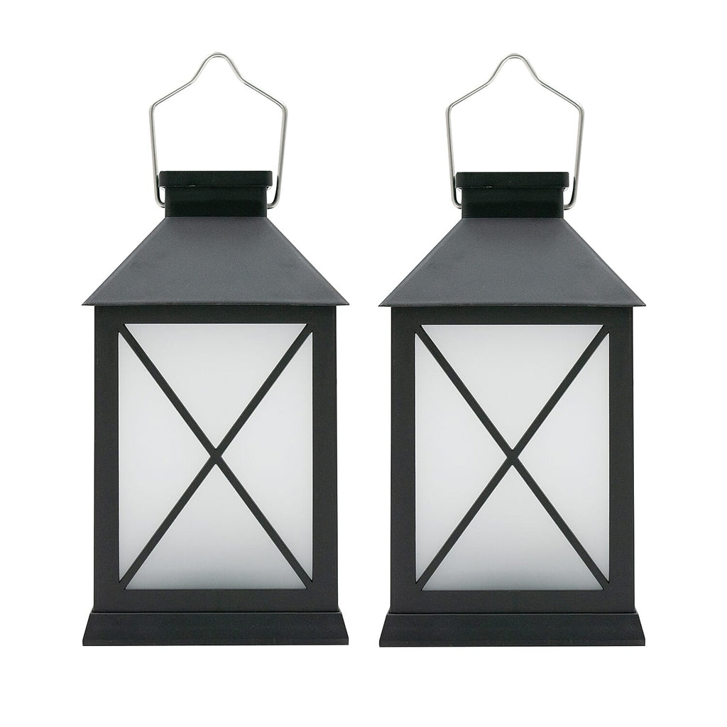 Set of 2 Solar Light Lantern with Cross Design - Black