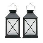 Set of 2 Solar Light Lantern with Cross Design - Black