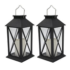 Set of 2 Solar Lantern with Glass Cross Design - Black