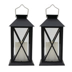 Set of 2 Solar Lantern with Glass Cross Design - Black