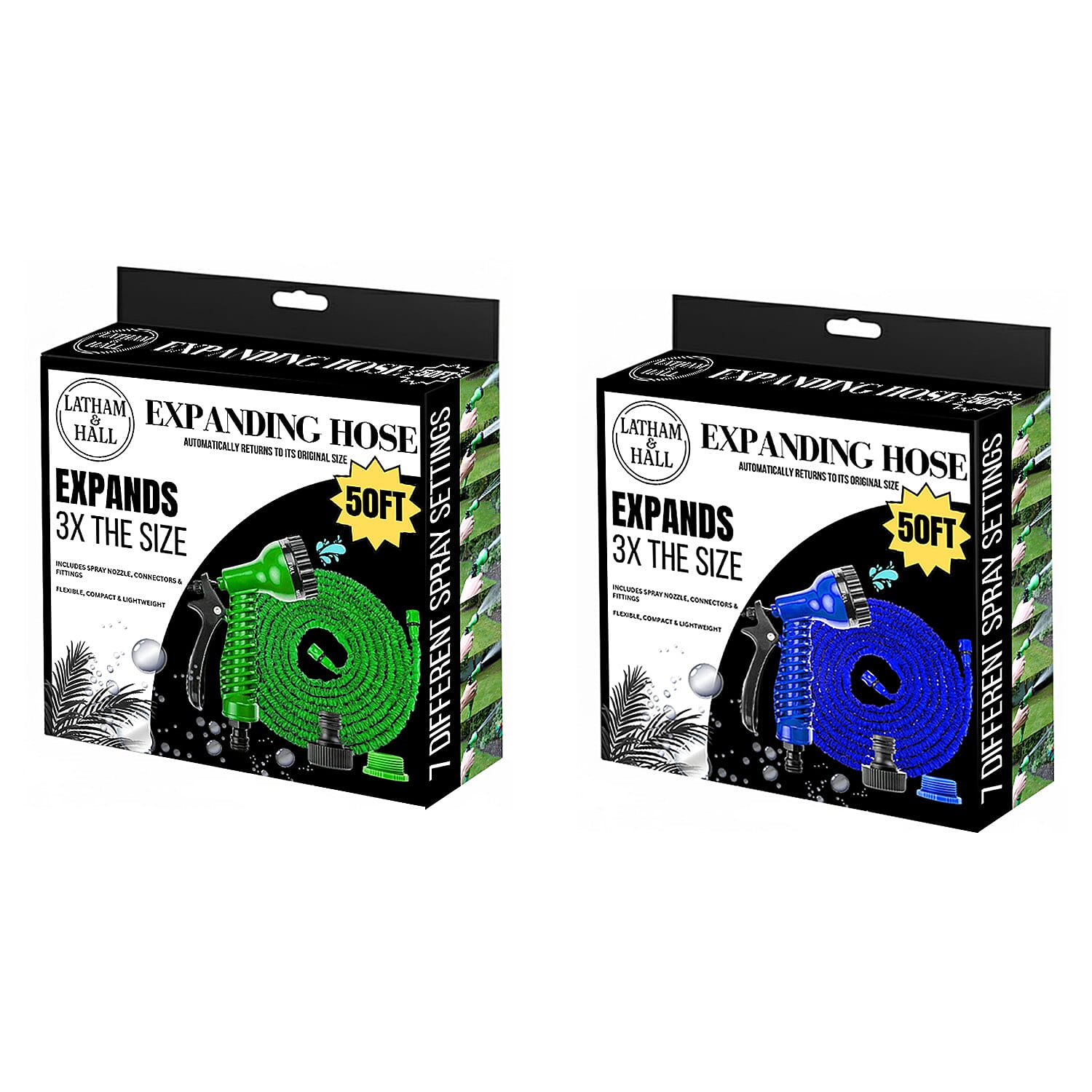 Latham - Hall 50Ft Expanding Hose Pipe - 7 Spray Settings - Green