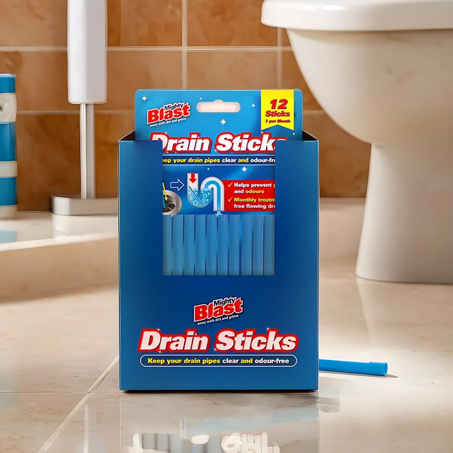 Pack of 48 Mighty Blast Drain Sticks (With PDQ) - Blue