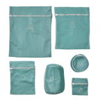 Set of 6 Embroidered Machine Laundry Bags- 1 extra large size(50x60cm), 1 large size(40x50cm), 1 medium size(30x40cm), 1 bra bag(16x18cm), 1 large round bag(20x30cm) - Green